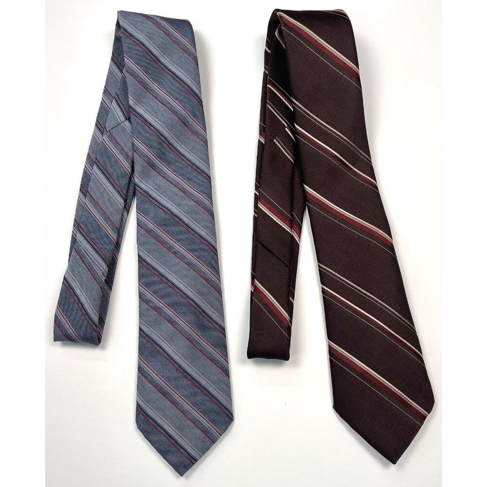 VTG 60s 70s DON LOPER Beverly Hills Blue Brown Repp Stripe Mens NECKTIES Ties
